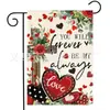 Bandera de Jardín Roja de Corazón y Rosa para el Día de San Valentín Transfronteriza Decoración Exterior de Lino Doble Cara
