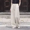 Pantalones Retro Tai Chi para Mujer 2026 Verano Sueltos de Pierna Ancha Temperamento Algodón Lino Cordón Estilo Largo Lavado a la Arena Versátiles de Pierna Recta