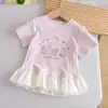 Camiseta de Algodão com Estampa de Desenho para Bebê Menina - Verão 2026 - Manga Curta, Amiga da Pele, Casual Versátil, Top com Renda, Tendência 3