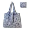 Nova grande bolsa de compras dobrável, bolsa quadrada de pano com flores, bolsa de compras portátil, bolsa tote dobrável