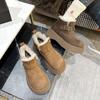 Birkenstocks Sapatos Femininos Forrados de Lã Botas de Neve Espessadas 2024 Inverno Novos Botas de Cano Baixo Retro Couro Fosco Sapatos de Algodão Quente