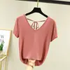 Camiseta Casual de Modal para Mujer Verano Nuevo Estilo Coreano Ajustada Espalda Descubierta Cuello en V Manga Corta Camisa Base talla extra Top Interior