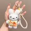 Macacão Fofo Estilo Coreano Desenho Animado Coelho Branco Pelúcia Pingente Chaveiro Ornamento Pingente para Bolsa de Menina