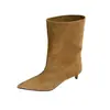Botas Nuevas de Otoño 2026 para Mujer, Puntiagudas, de Caña Media, Botas de Gamuza de Caña Ancha, Botas Versátiles de Vaquero Occidental, Botines para Mujer