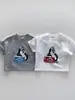 Camiseta Top de Manga Curta de Verão Estilo Coreano Ins com Estampa de Pato Desenho Animado Cor Sólida Respirável Versátil Roupa Infantil para Meninos e Meninas t
