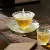 Tazón de Té Zen Azul Cielo Minimalista Hecho en Fábrica con Tapa, Taza de Té Tradicional de Vidrio, Juego de Té Kung Fu de Vidrio Hecho a Mano