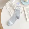 Meias com Renda para Mulheres, Meias de Cano Médio, Estilo Fino para Primavera e Verão, Algodão Puro, Estilo Japonês, Estilo Ballet JK, Meias Longas Lolita