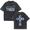 [Lavado Transfronterizo] Estilo de Vida de Rapero Camiseta Lavada Retro Hombres y Mujeres Moda Hip-Hop Alta