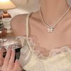 Nuevo Collar Colgante de Perla y Lazo Estilo Japonés y Coreano Versátil Estilo Puro Deseo Cadena para Cuello de Aleación de Nicho para Mujer Novia de Alta Calidad