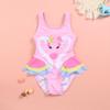 Traje de baño de una pieza para niña, estilo nuevo, con lindos volantes y diseño de dibujos animados para bebés, alta calidad, cómodo y muy elástico