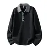 Camisa Polo Color Block Americana com Gola Hoodie Plus Size para Homem Outono High-End Plus Size Camisa Base Solta