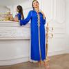 Zafiro Ortografía Cinta Dorada Cosido a Mano Pedrería de Cristal Vestido Elegante Vestido Largo