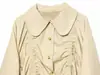 Moda Femenina Nueva Primavera Estilo Europeo y Americano Cuello Solapa Un Botón Manga Larga Cordón Fruncido Chaqueta Abrigo Corta para Mujer