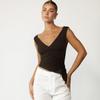 Estação Europeia Comércio Exterior Roupas Femininas Verão Ins Nova Cor Sólida Decote Em V Sem Mangas Plissado Irregular Sexy Top T-shirt