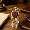 Reloj Pulsera Irregular Dorado Casual y Lujoso con Borde Exterior Redondo y Borde Interior Cuadrado, Reloj de Cuarzo de Aleación para Mujer, con un Toque de Alta Gama