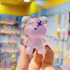 Llavero de Oso Dibujado con Diamantes de Cristal de Resina Transparente para Mujer, Lindo, Moda, Exquisito Colgante de Llavero de Muñeca de Resina