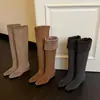 Botas Altas de Tacón para Mujer por Encima de la Rodilla con Aumento Interno de Altura, Botas de Caña Alta Plegables de Doble Uso, Nuevo Estilo Otoño/Invierno, Punta Cuadrada, sin Cierre (para Ponerse), Botas Rectas Estilo Coreano para Mujer