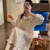 Pijama de algodón Tencel de manga larga KXM para mujer, estilo coreano, camisón perezoso dulce y lindo con encaje, viene con una liga para el pelo a juego