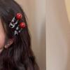 Pinza para el pelo de lunares con lazo rojo Ancora estilo francés Pinza para flequillo de estampado de leopardo para mujer Pinza de pico de pato para mechones rotos laterales todo en uno