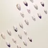 30 peças de unhas postiças estilo francês, estilo retrô, doces, com bolinhas roxas, gardênia branca, contas douradas e pontas em formato de amêndoa, atacado