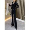 23120 Da Ai Mei Yi Yuan 2026 Nova Moda Gola V Manga Longa Slim Fit Top Calça Longa Flare Cintura Alta Efeito Emagrecedor