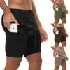 Shorts Esportivos Queimam Músculos Masculino Camada Dupla Combinação de Cores Toalha Pendurada Fitness Corrida Respirável Cor Sólida Calças Amazon