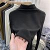 Camiseta básica de cuello medio alto japonesa y coreana para otoño e invierno, color sólido para mujer, nuevo estilo, cálida con forro polar, interior ajustado
