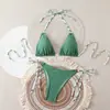 Bikini de dos piezas estilo nuevo europeo y americano, Bikini sexy para chica caliente, Estilo de tres puntos con cuello halter, Color sólido, Bikini simple transfronterizo