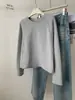 Camiseta de Manga Larga con Bordado en la Espalda y Botones, Algodón Suave tipo Nube, Mangas Raglán, Estilo Coreano Suelto, Cuello Redondo Delgado, Sudadera para Mujer Otoño