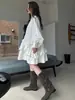 Vestido-Camisa Kaneko Estilo Japonês Design Vintage Primavera e Verão Manga Lanterna Franzida Silhueta Solta Top para Mulheres