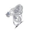 Anel Feminino de Prata Esterlina S925 Transfronteiriço Anel Feminino de Moissanita Anel Feminino Borboleta de Pérola de Água Doce Ajustável Atacado