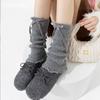 Meias de Algodão Femininas para Outono e Inverno, Meias Longas Aconchegantes e Espessas com Laço, Aquecedores de Pernas Longos Estilo Coreano para Meninas