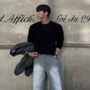 Suéter Myq Estilo Simple Color Puro Cuello Redondo para Hombre Otoño Holgado Casual Tejido Camiseta Interior Ropa de Trabajo Coreana Top