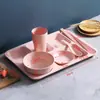 Paja de trigo familia estudiante japonés comedor compartimento plato juego plato tazón palillos Taza plato fabricantes al por mayor