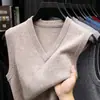 Chaleco de lana 100% australiana para hombre, 335 gramos, engrosado con entretela, chaleco de hombre con puntada plana de cuatro agujas, camisa de hombre de hilo fino engrosada