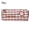 Bolsa de Papelaria Cilíndrica Disney Desenho Animado Menina Fofa Bolsa para Guardar Lápis para Alunos do Ensino Fundamental e Médio Grande Capacidade Bolsa de Lápis Xadrez