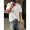 Camiseta de Manga Corta para Hombre, Estilo Nuevo de Verano, Marca de Moda, Corte Holgado, Top Estampado de Media Manga para Adolescentes