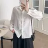 Camisa branca artística com bordado de margaridas para mulheres, top de gaze de algodão com mangas compridas, slim fit, para usar no outono, adequado para sobreposição