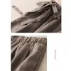 Pantalones de Pierna Ancha Cortos de Algodón Puro para Mujer, Verano, Algodón y Lino, Delgados, Cintura Alta, Cordones Laterales, Vintage, Artísticos, Holgados, Casuales