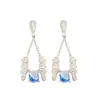 Pendientes de Plata Aguja Zircón Gota de Agua Cuadrado, Modernos, Sencillos, Versátiles, Elegantes, Lujo Ligero, Pendientes de Gama Alta para Mujer