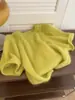 Nuevo Suéter de Mohair Amarillo Mostaza Suave y Ceroso de Manga Corta para Mujer Estilo Holgado Perezoso Dulce Top Tejido