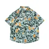 Camisa azul ligera de verano con cuello cubano para vacaciones en la playa para hombres y mujeres, corte holgado moderno, talla grande, camisa hawaiana de manga corta