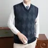 Fábrica de Suéteres Otoño Nuevo Chaleco de Punto para Hombres de Mediana Edad Casual Cuello en V Base Sin Mangas Chaleco Superior Argyle