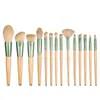 10 piezas de brochas de maquillaje de rosa verde para rubor, polvo, sombra de ojos, herramientas de belleza para principiantes