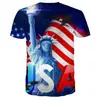 Roupas Transfronteiriças Nova Coleção Primavera e Verão 2023 Dia da Independência dos EUA Camiseta Masculina de Manga Curta Estampada Digital 3D Roupas de Casal