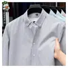 Camisa de Hombre 100% Algodón Puro Primavera y Otoño Nuevo Textil Oxford Lavado Rayas Verticales Top Casual Camisa de Manga Larga para Hombre