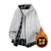 Sudadera con capucha de retazos a cuadros de alta calidad marca NASA para hombre, sudadera con cremallera de dos piezas falsas, marca americana moderna, chaqueta con cremallera