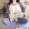 Pijama de Dos Piezas Estilo Coreano Lindo de Mickey para Mujer, Verano, Manga Corta, Pantalones Sueltos, Dibujos Animados, Cuello Redondo, Traje de Estudiante, Ropa para el Hogar
