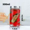 Frasco de Pepinillos Sellado Botella Vacía Transparente Redonda Frasco Mason Botella de Vidrio para Salsa Picante Multifuncional para el Hogar Botella Vacía de Tapa Alta