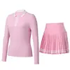 Traje Deportivo para Mujer, Camisa Polo de Manga Larga, Ropa Deportiva Casual de Golf, Falda Corta, Traje de Tenis de Dos Piezas